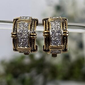 Vintage Gold with Cubic Zirconia Half Hoop Clip On Earrings